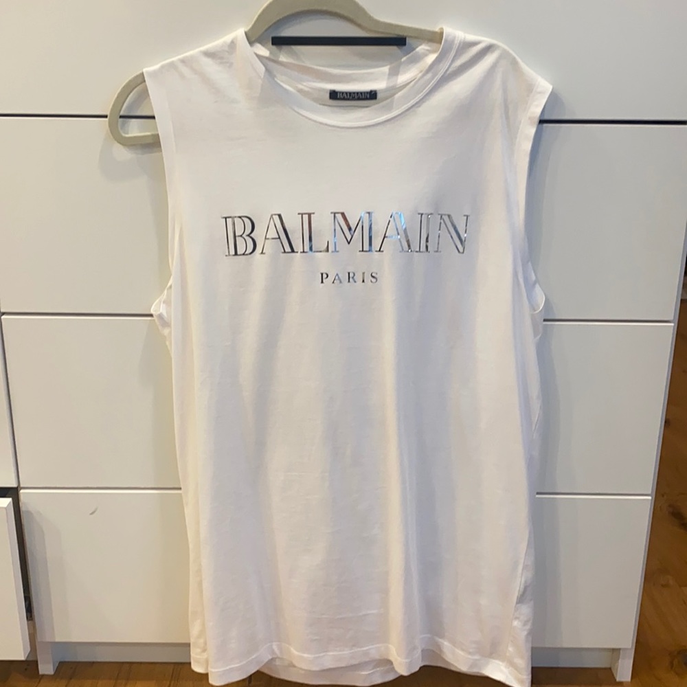 Balmain Large tank with metallic Balmain across the chest. 100% authentic